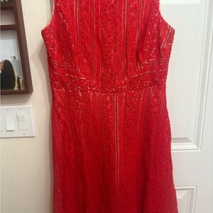 Red Sleeveless Lace Dress - Elegant Women’s Dress size 16